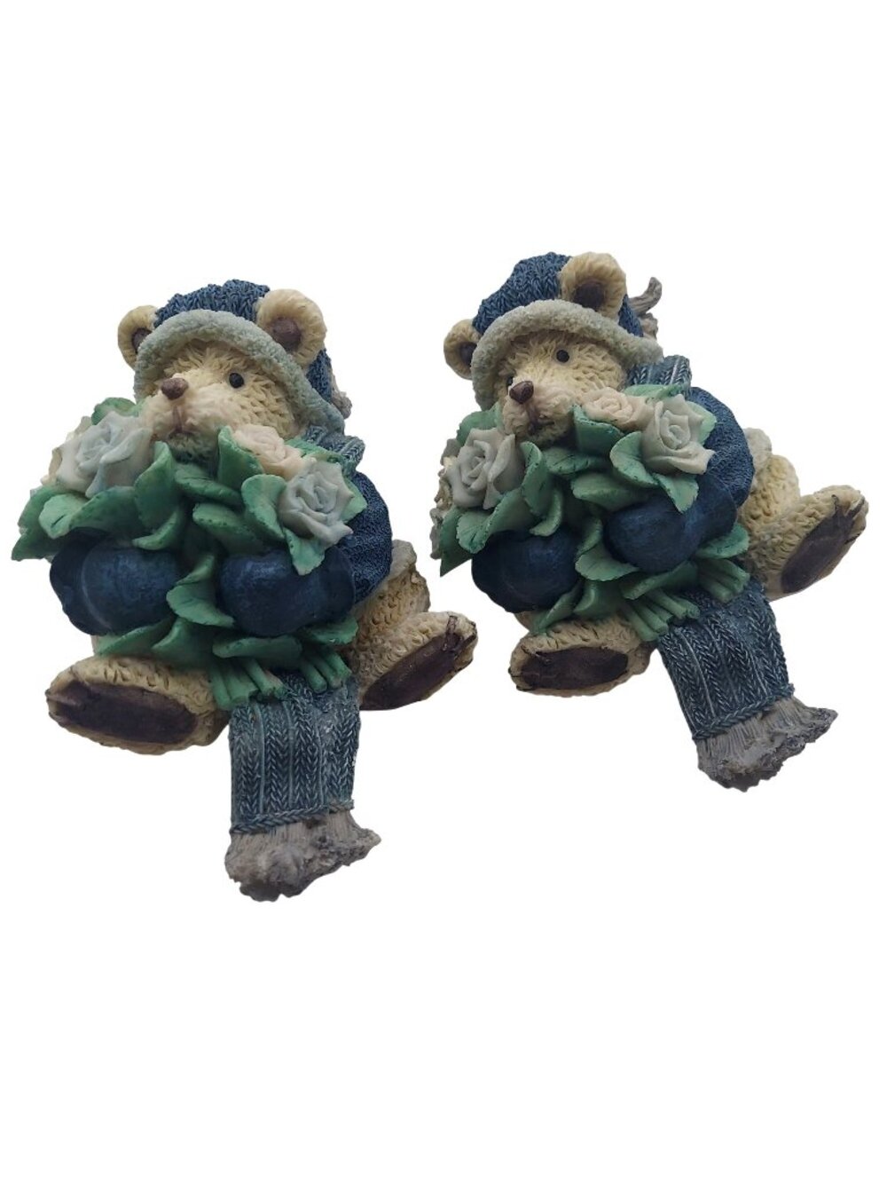 Boyds Bears Stocking Holders Resin Holiday Christmas Blue Shelf Sitters Set Of 2